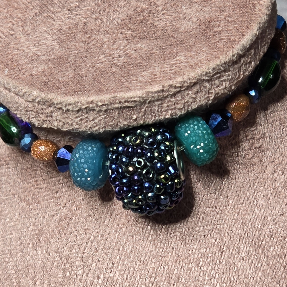 Multicolor Beaded Bracelet with Teal Accent Beads